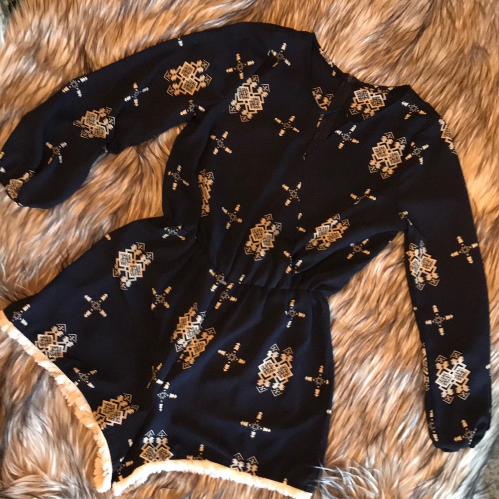 Navy aztech fringe romper